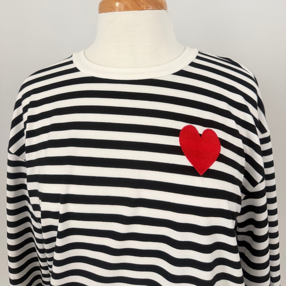 Striped Black and White Top with Red Heart